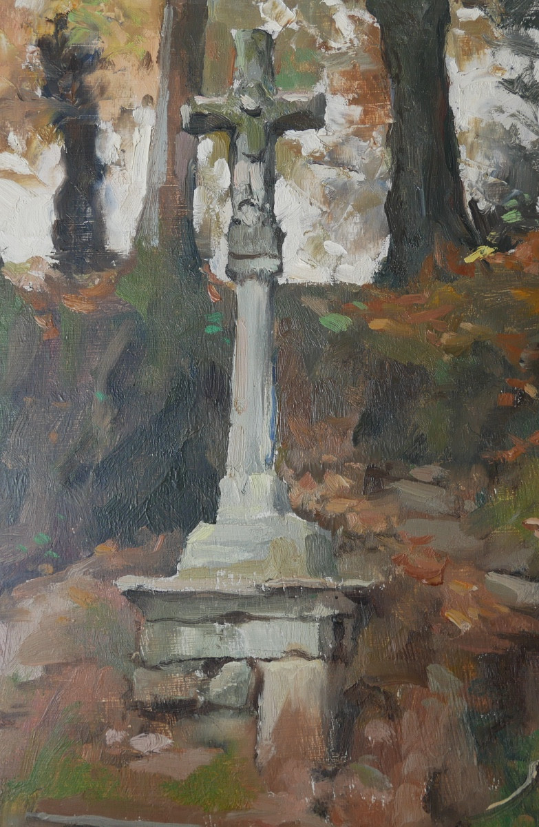 Albert Damet, Calvaire Breton, Huile sur panneau, XXème-photo-4