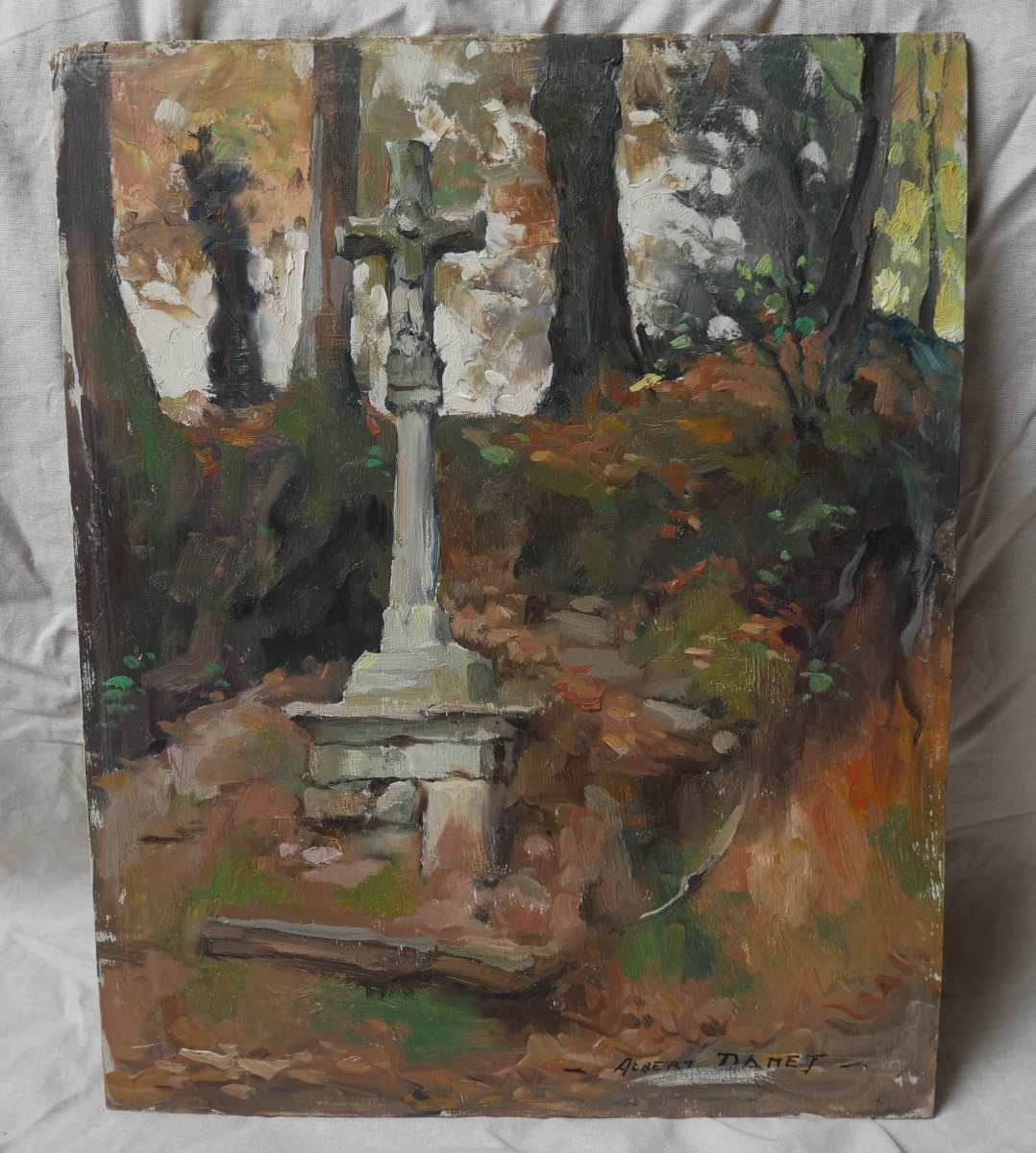 Albert Damet, Calvaire Breton, Huile sur panneau, XXème