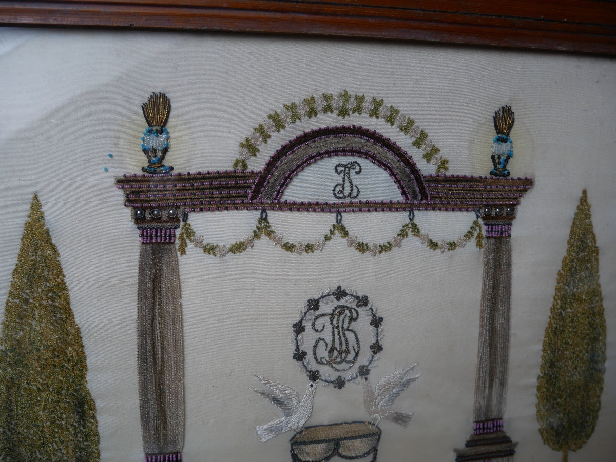 Convent Work, Bead Embroidery, Chenille, Altar, Monograms, 19th Century-photo-2