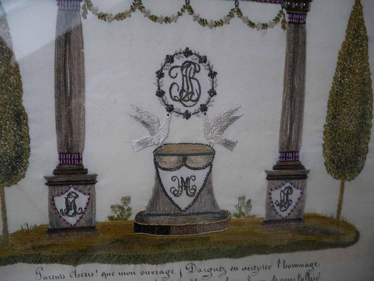 Convent Work, Bead Embroidery, Chenille, Altar, Monograms, 19th Century-photo-3