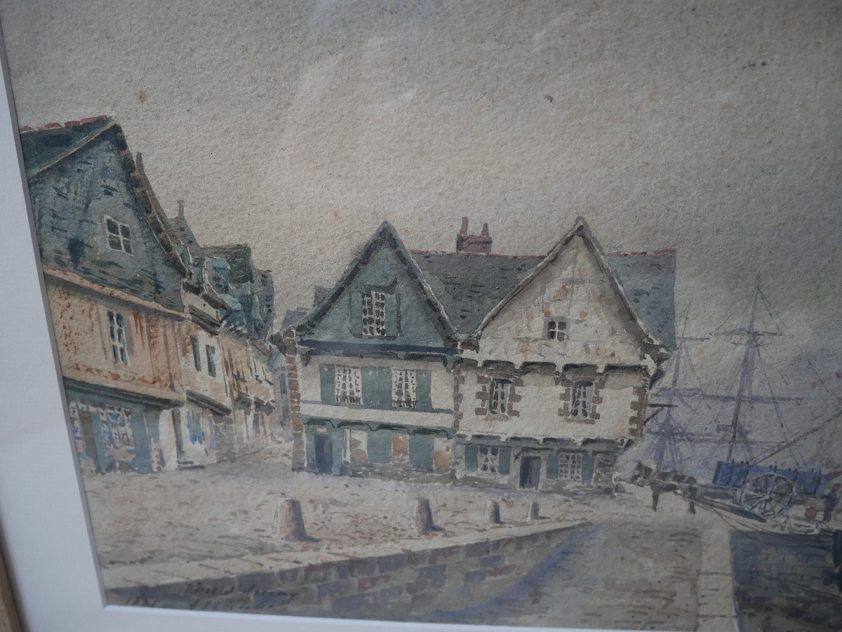 View Of The Port Of Saint-goustan, Auray, Brittany, Watercolor On Paper, 1886-photo-2