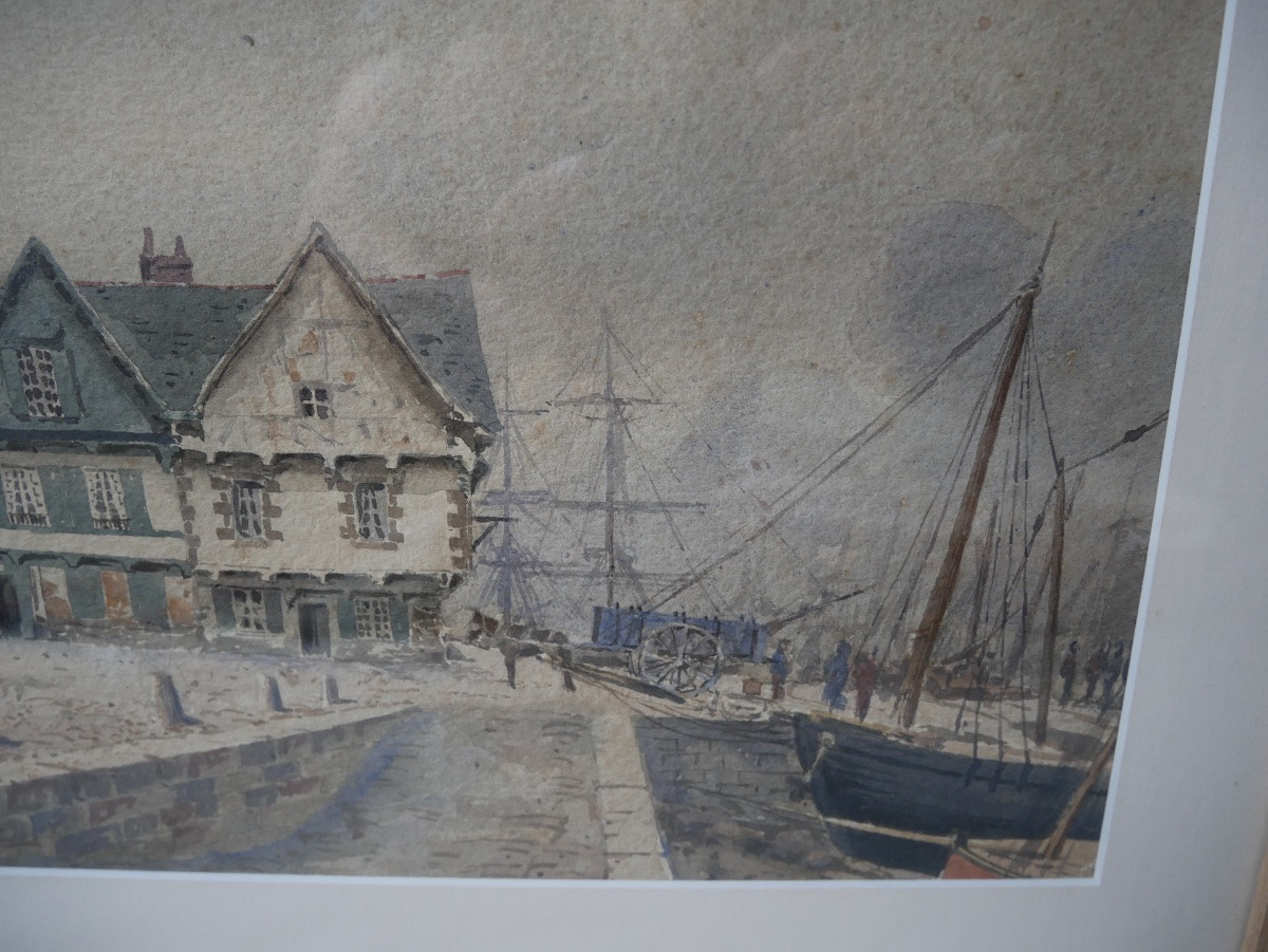 View Of The Port Of Saint-goustan, Auray, Brittany, Watercolor On Paper, 1886-photo-3