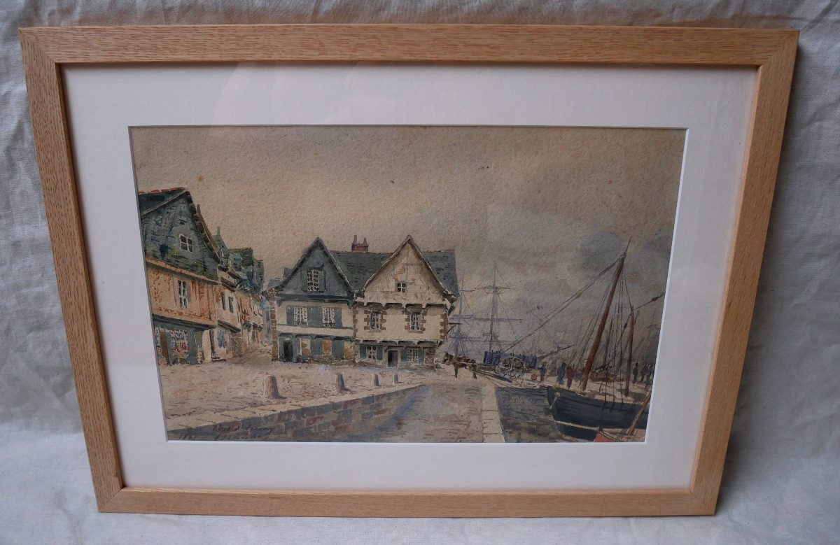 View Of The Port Of Saint-goustan, Auray, Brittany, Watercolor On Paper, 1886