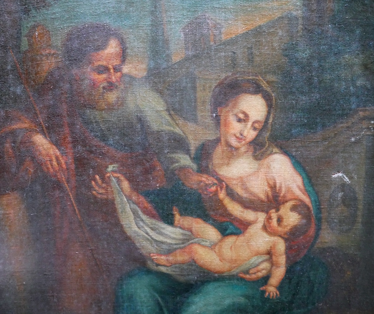 Peinture Religieuse, La Sainte Famille, Huile sur Toile, XVIIIème siècle-photo-2