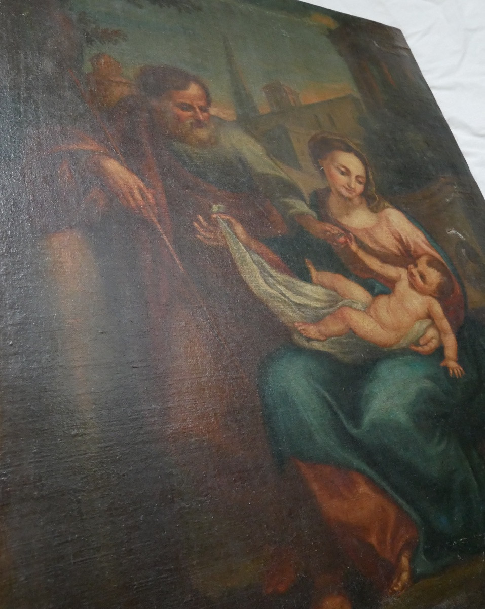 Peinture Religieuse, La Sainte Famille, Huile sur Toile, XVIIIème siècle-photo-4