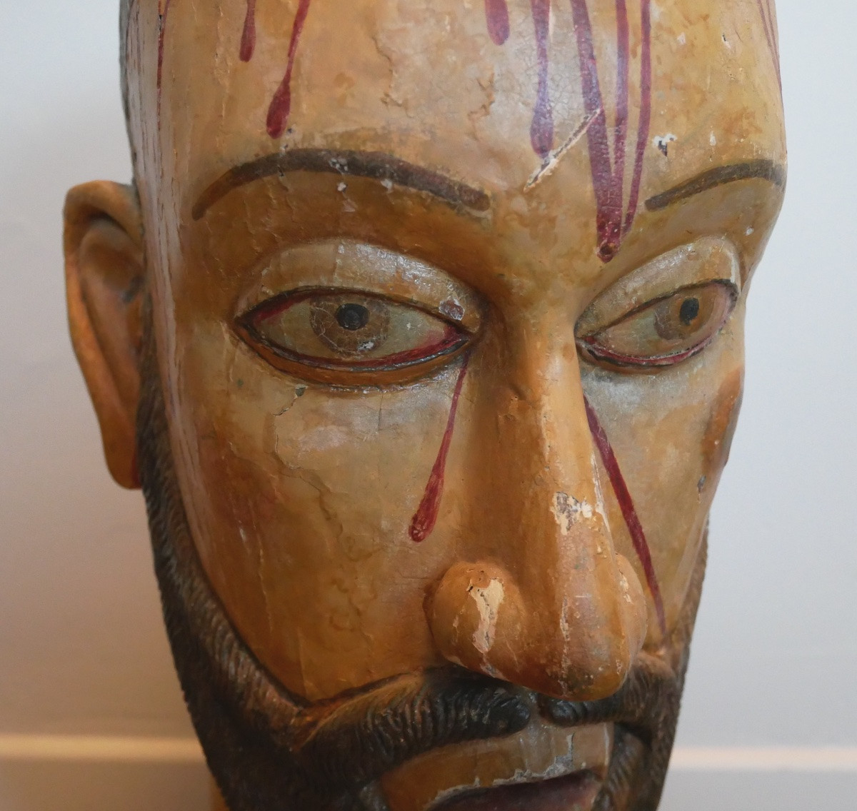 Tête de Christ en Bois Sculpté Polychrome, Colonies Hispaniques, XVIIIème siècle-photo-2