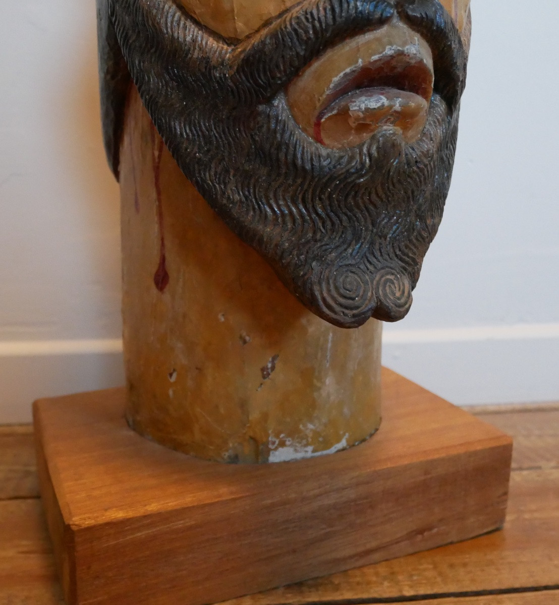 Tête de Christ en Bois Sculpté Polychrome, Colonies Hispaniques, XVIIIème siècle-photo-4