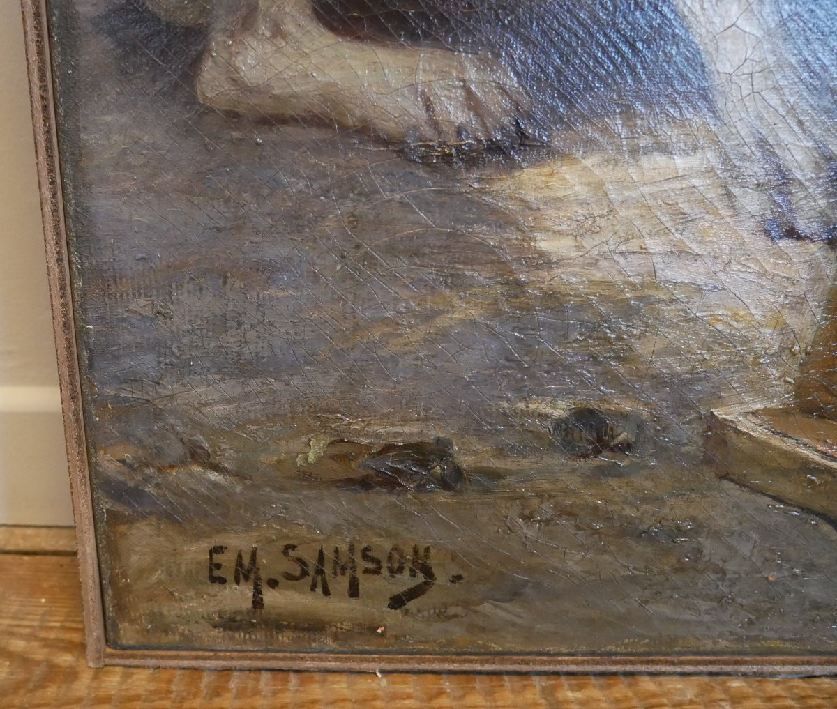 E.M. Samson, Chiens de Chasse et Rats, Huile sur Toile, 1900-photo-3