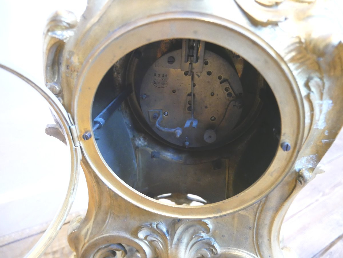 Louis XV Cartel Clock, Gilt Bronze, Cherub, F. Barbedienne, 19th Century-photo-2