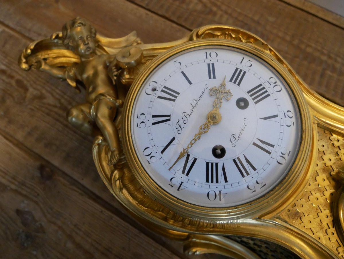Louis XV Cartel Clock, Gilt Bronze, Cherub, F. Barbedienne, 19th Century-photo-4