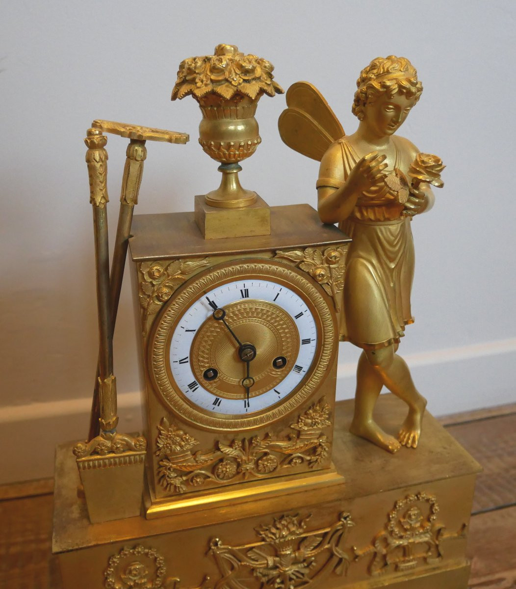Pendule Empire en Bronze Doré, Allégorie du Jardinier, 1830, XIXème siècle-photo-2