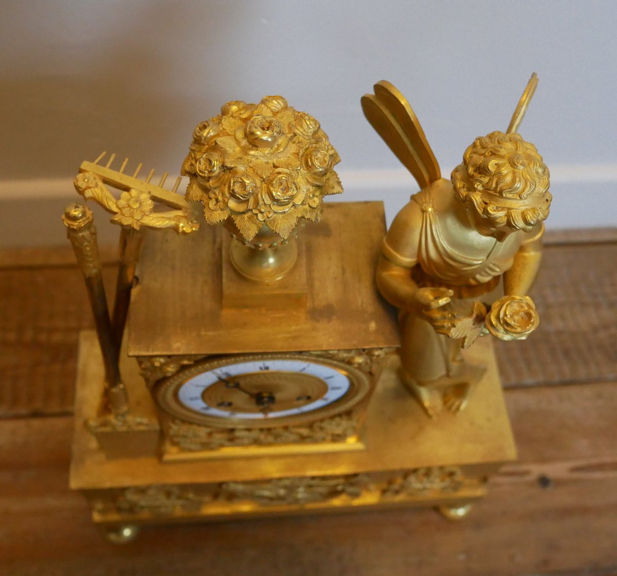 Pendule Empire en Bronze Doré, Allégorie du Jardinier, 1830, XIXème siècle-photo-3