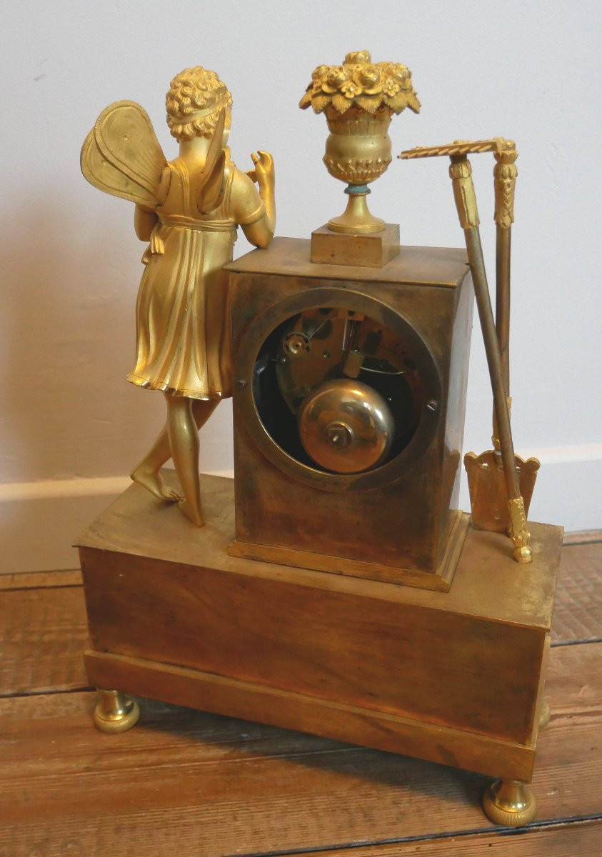 Pendule Empire en Bronze Doré, Allégorie du Jardinier, 1830, XIXème siècle-photo-4