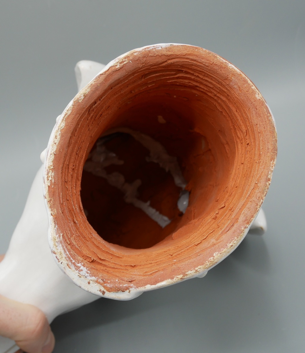 Tête de Lévrier en terre cuite émaillée blanche-photo-1