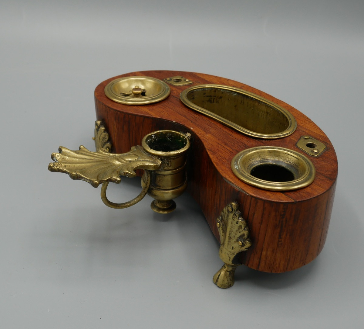 Encrier, Bougeoir Louis XV Rognon, en Bois et Bronze, XVIIIème siècle-photo-2