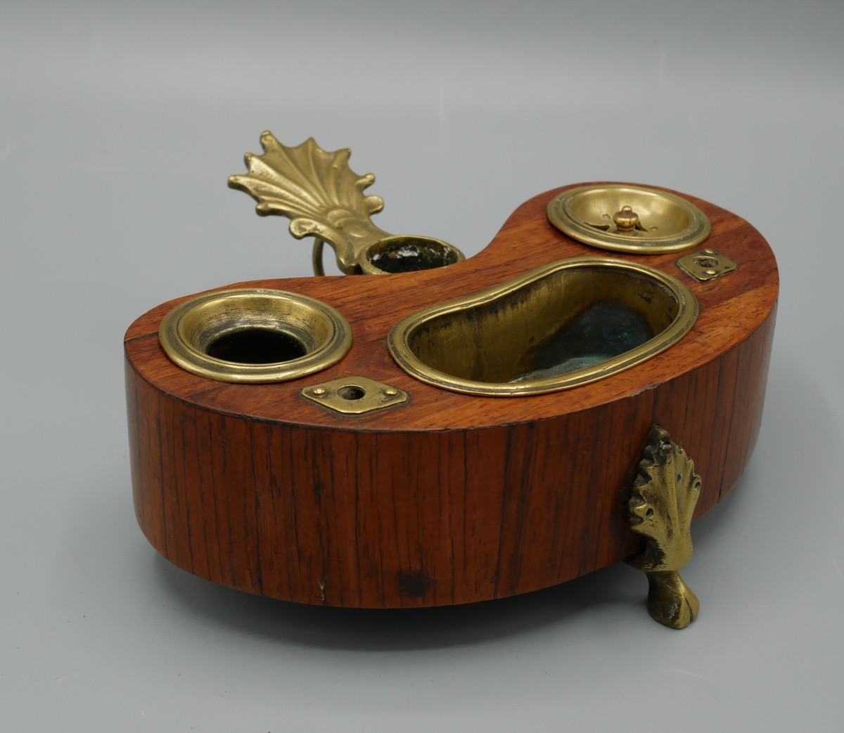 Encrier, Bougeoir Louis XV Rognon, en Bois et Bronze, XVIIIème siècle-photo-3