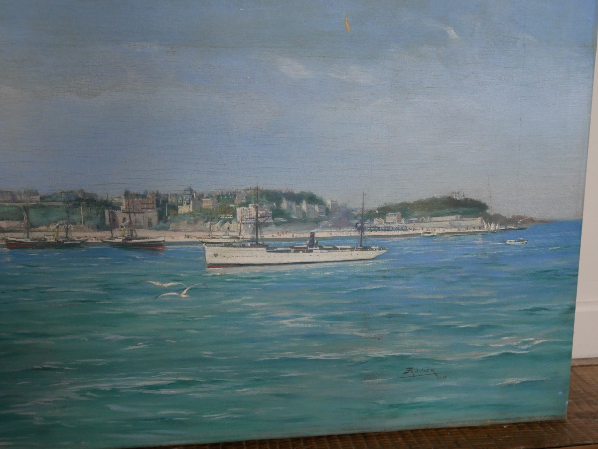 Huile Sur Toile, Vue de Dinard, Importante Huile sur Toile, Signée, 1906-photo-4