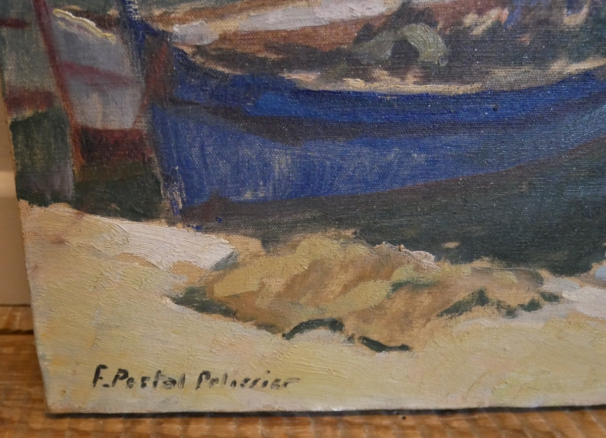 Portal-Pelissier, Vue du Port de L'Estaque, Marseille, Huile sur Toile, Signée, 1950-photo-2