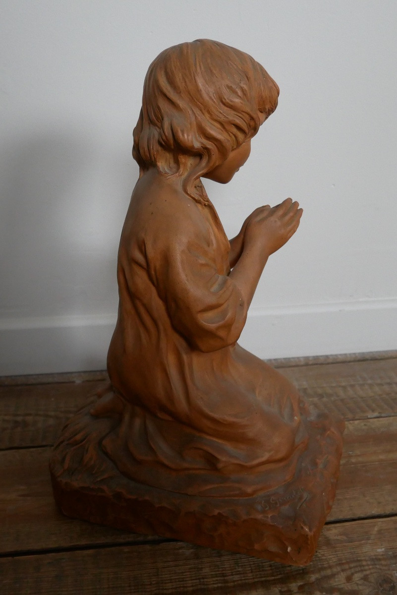 Sujet en terre cuite, Enfant en Prière, Giradet, 1900-photo-2