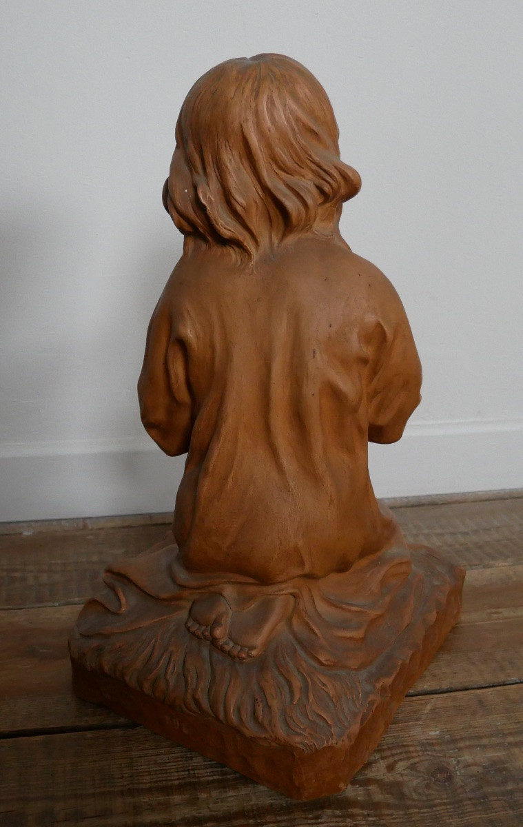 Sujet en terre cuite, Enfant en Prière, Giradet, 1900-photo-3