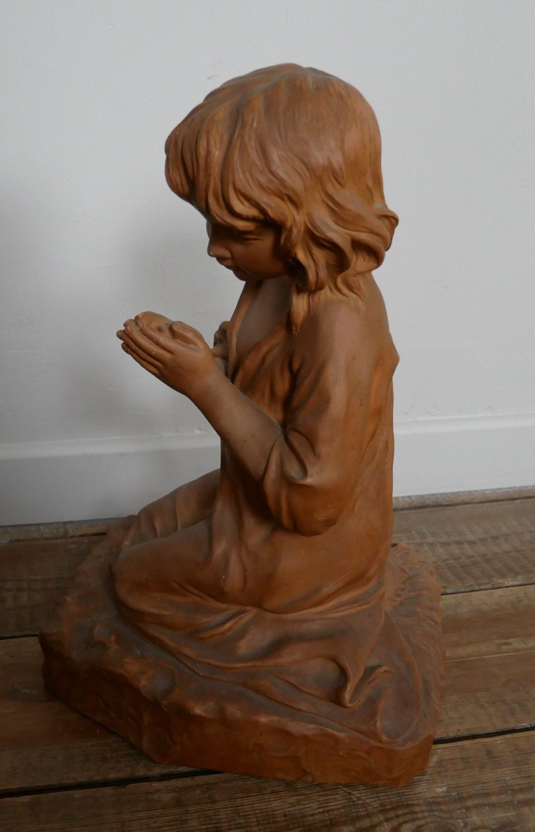 Sujet en terre cuite, Enfant en Prière, Giradet, 1900-photo-4