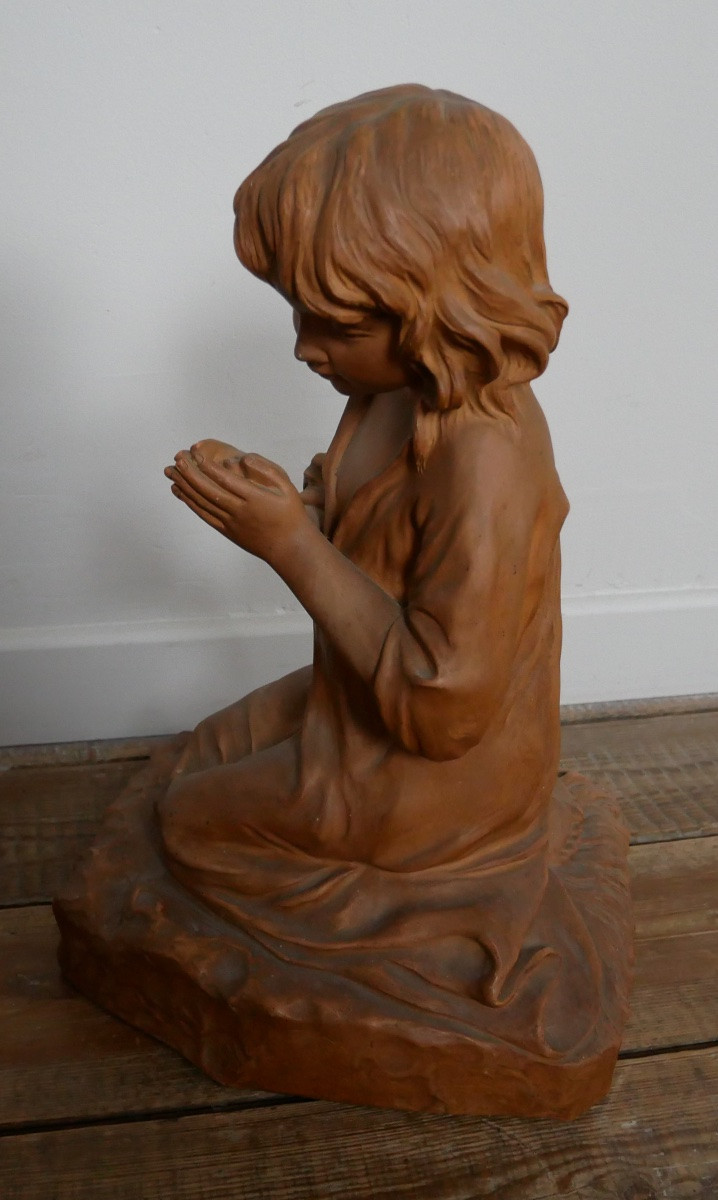 Sujet en terre cuite, Enfant en Prière, Giradet, 1900-photo-1