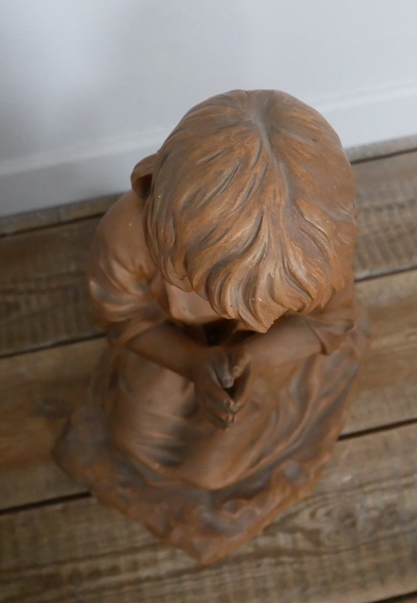 Sujet en terre cuite, Enfant en Prière, Giradet, 1900-photo-2