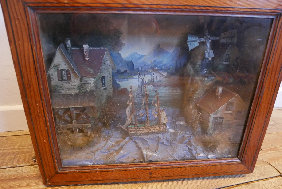 Animated Diorama Of A Boat, Village, Wallpaper, Music Box, 1900-photo-2