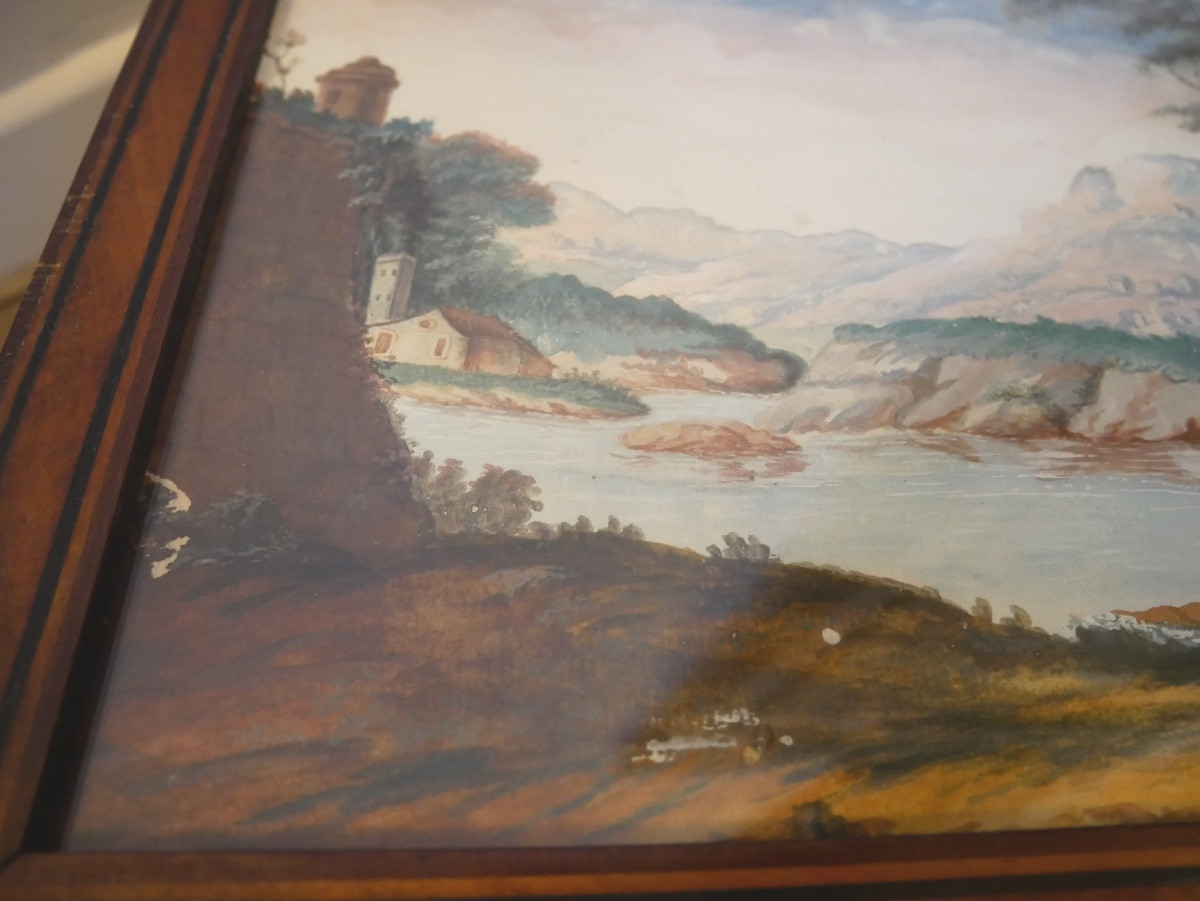 Romantic Landscape, Ink And Watercolor On Paper, 18th Century-photo-3