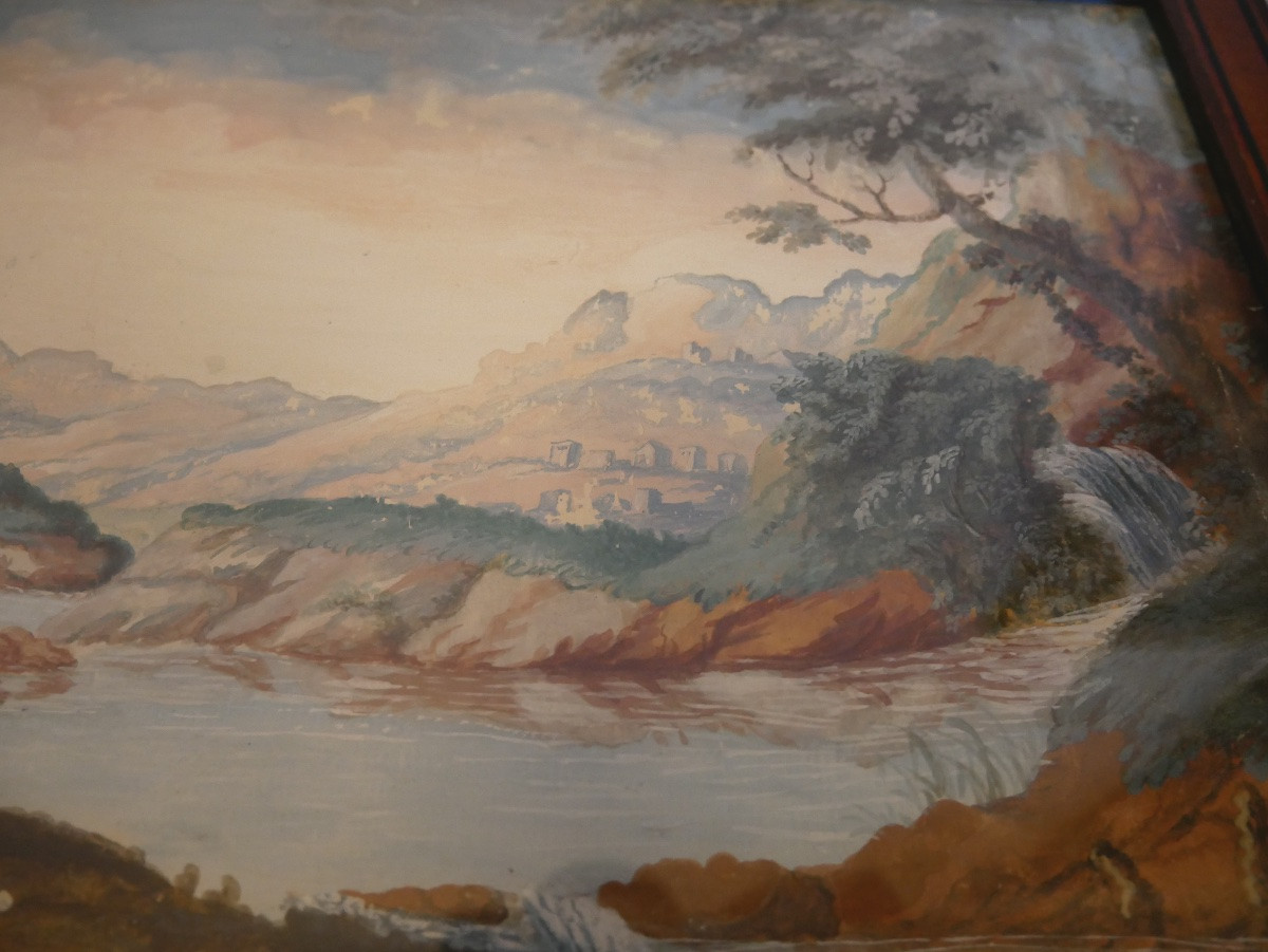 Romantic Landscape, Ink And Watercolor On Paper, 18th Century-photo-4