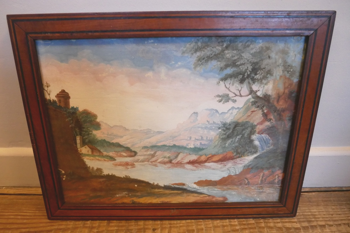 Romantic Landscape, Ink And Watercolor On Paper, 18th Century