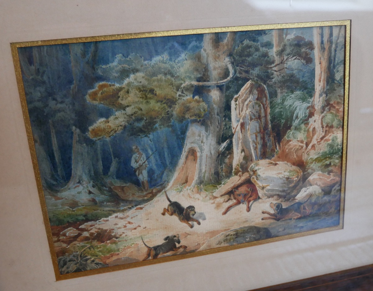 Chasse au Renard, Aquarelle sur Papier, A. Janin, XIXème-photo-2