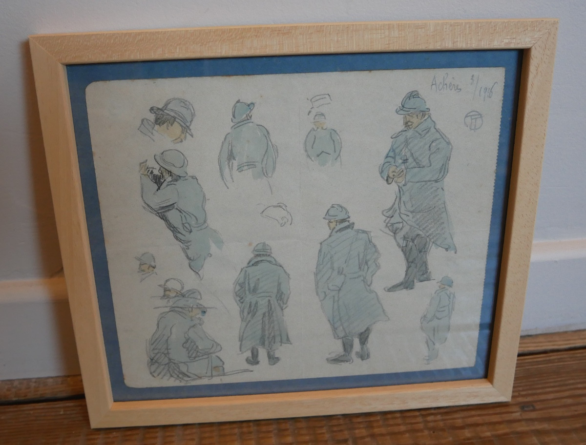 Lucien Ott, Etudes de Soldats, Achères, 1916, Mine de plomb sur papier