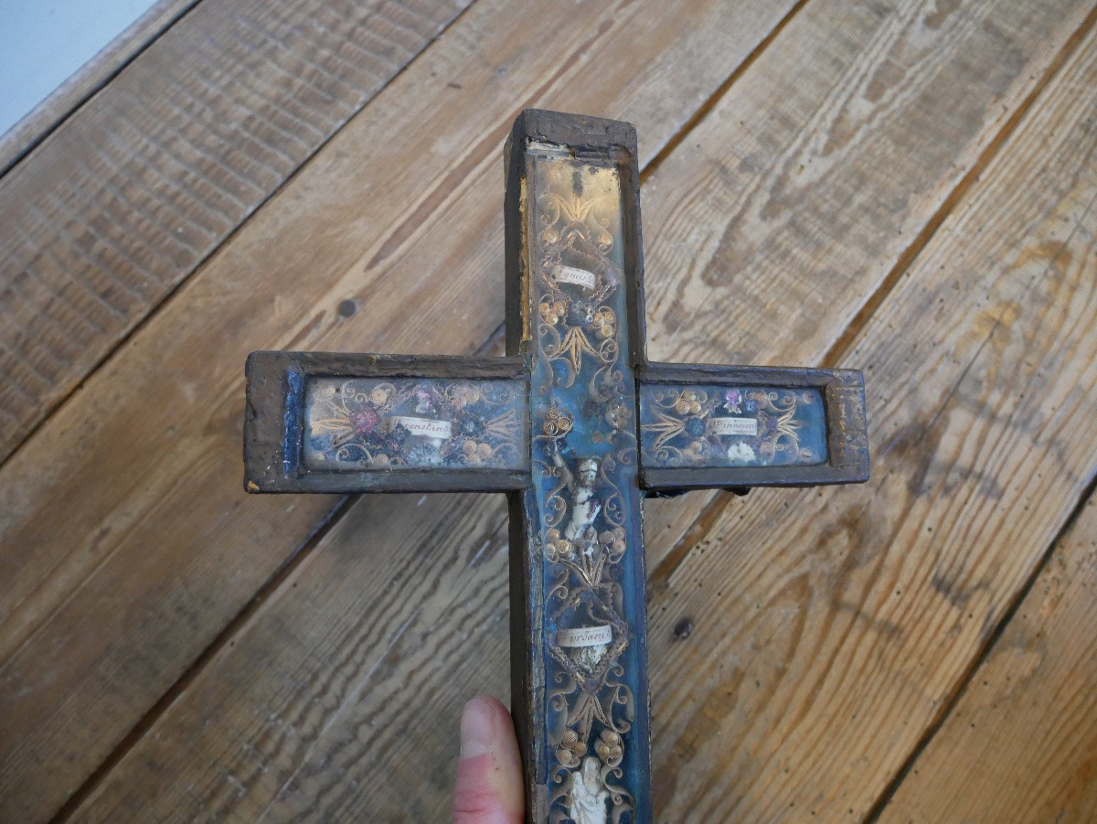 Croix Reliquaires, Paperolles, Christ en Verre Filé de Nevers, XVIIIème siècle-photo-2