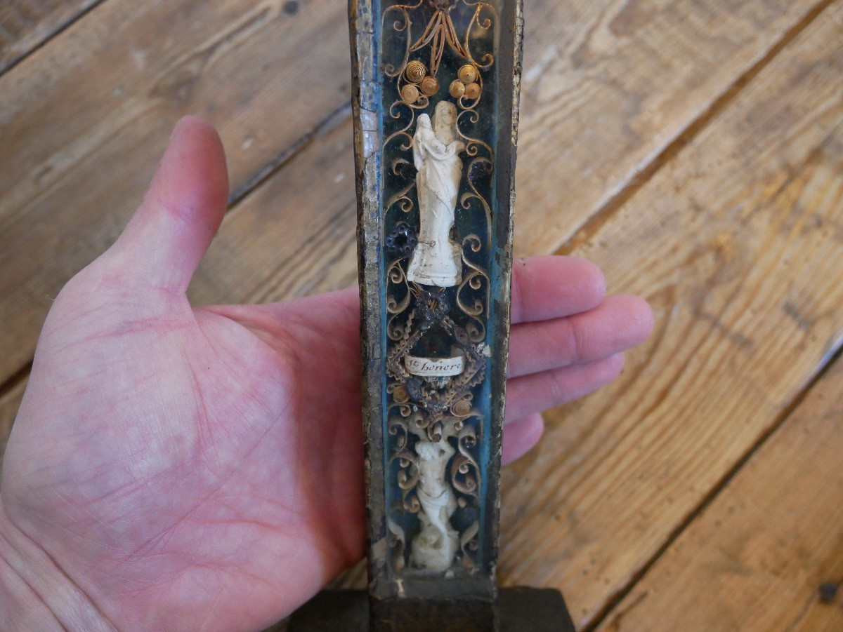 Croix Reliquaires, Paperolles, Christ en Verre Filé de Nevers, XVIIIème siècle-photo-3