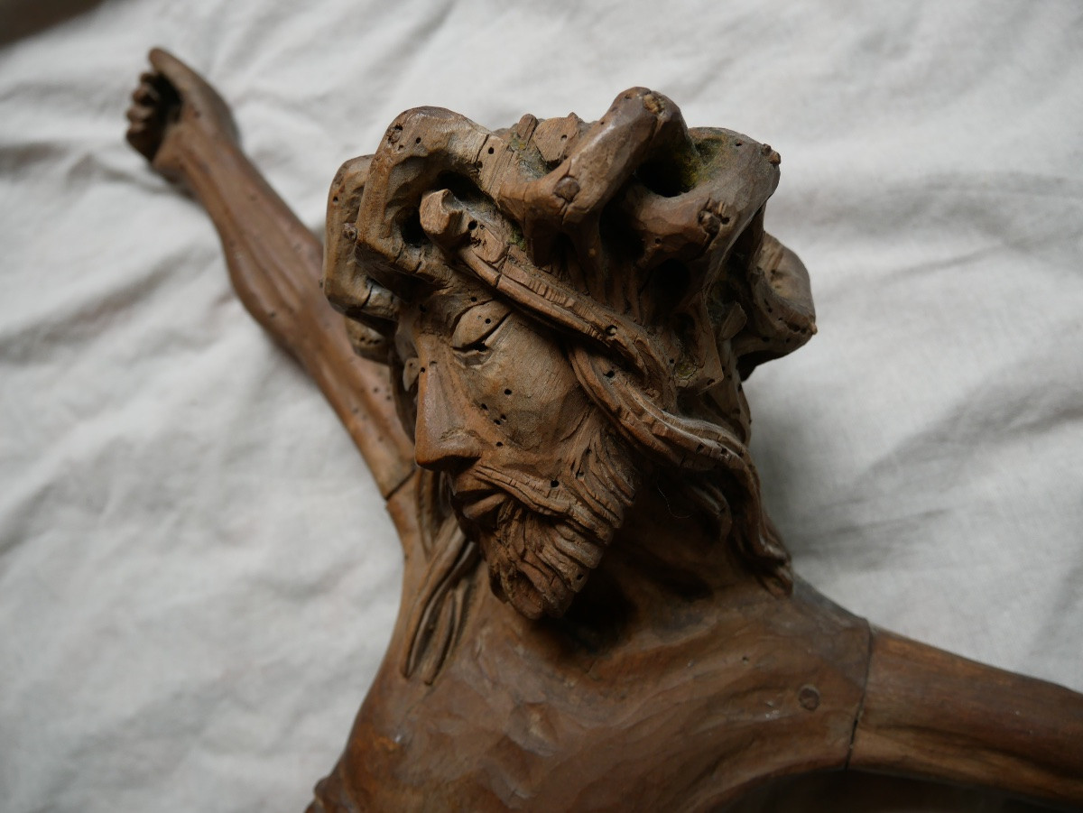 Carved Wood Christ d'Applique, 17th Century-photo-4