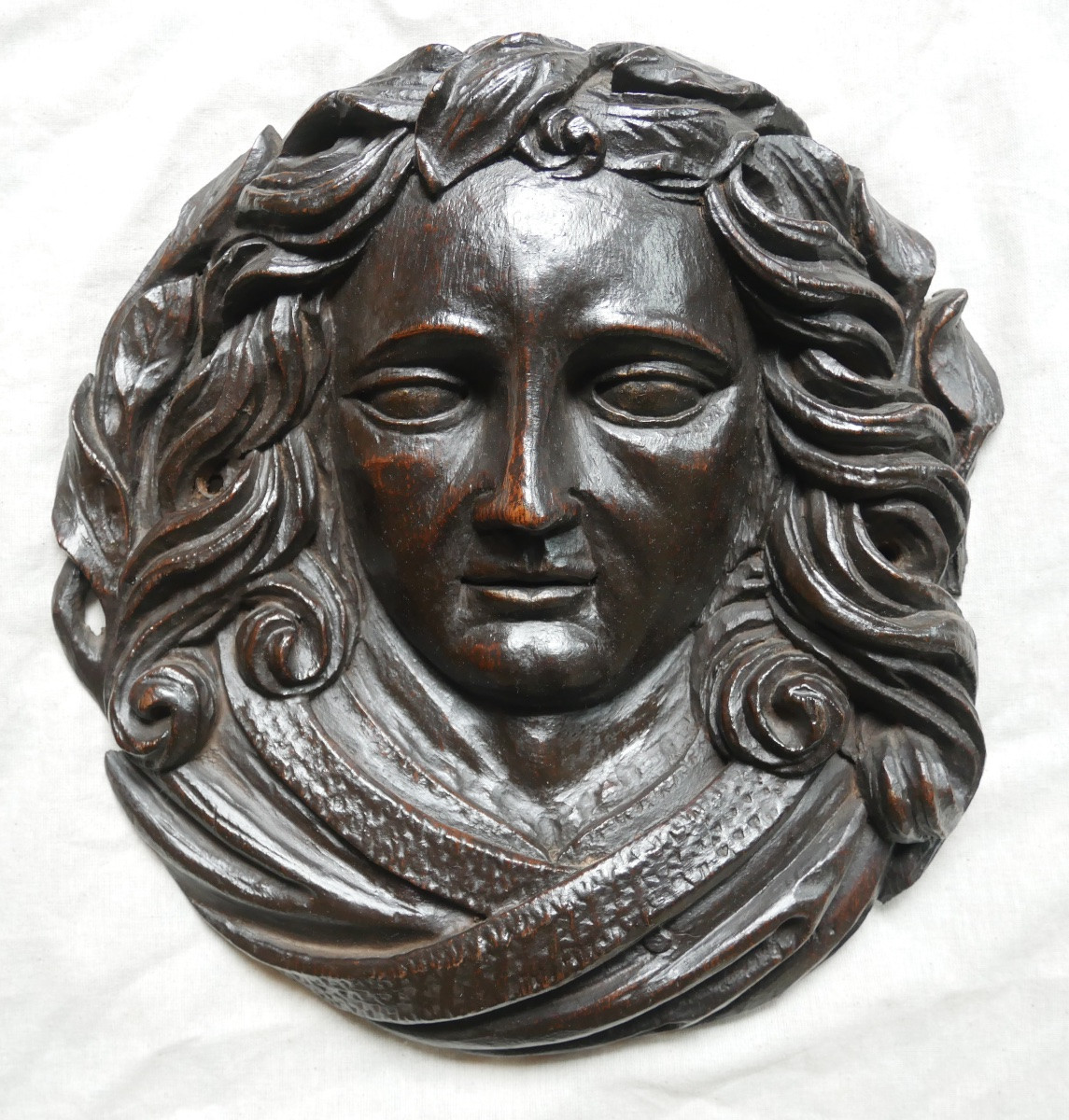 Pair Of Carved Wood Medallions, Faces, 18th, 19th Century-photo-2