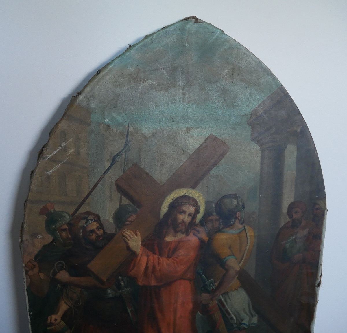 Stations Of The Cross, Christ Carrying The Cross, Oil On Canvas, 19th Century-photo-2