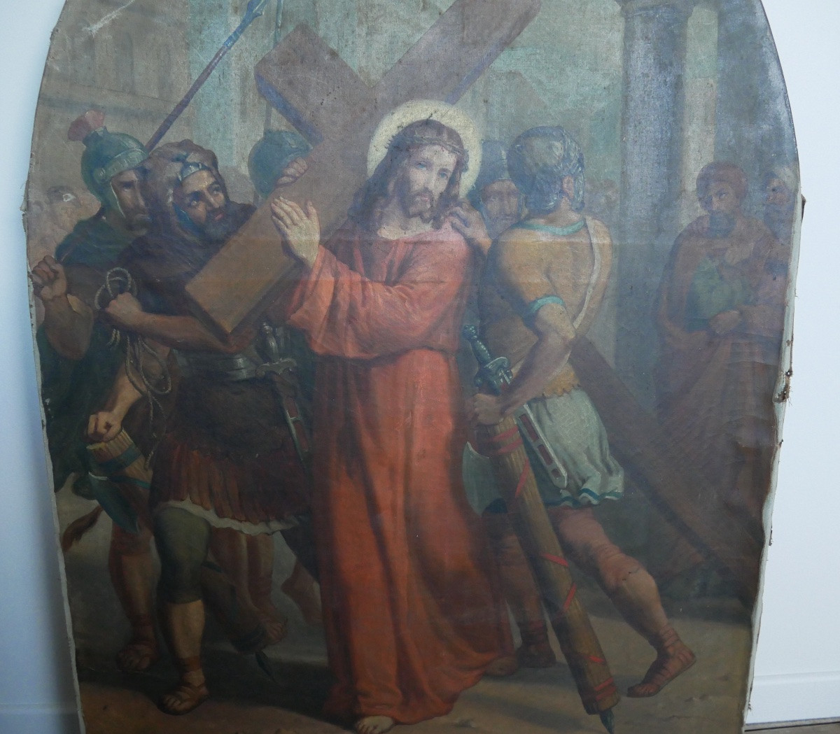 Stations Of The Cross, Christ Carrying The Cross, Oil On Canvas, 19th Century-photo-3