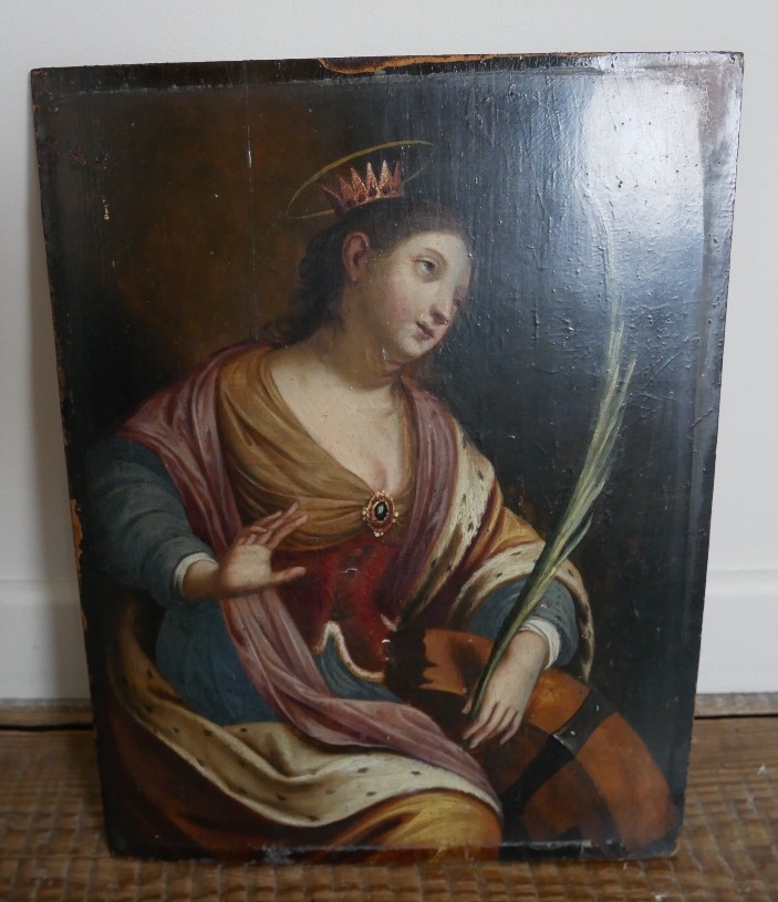 Oil On Panel, Saint Catherine Of Alexandria, 17th, 18th Century-photo-2