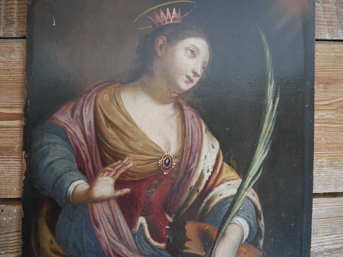 Oil On Panel, Saint Catherine Of Alexandria, 17th, 18th Century-photo-3