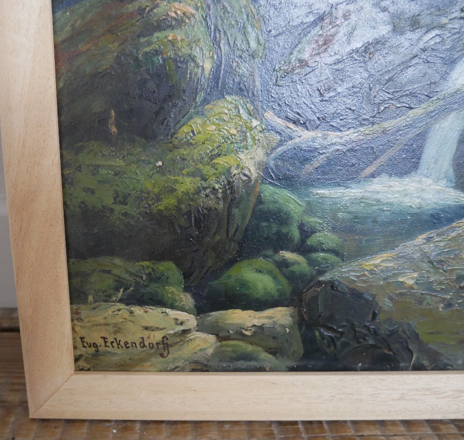 Eugène Eckendorf, Oil On Cardboard, Waterfall, 1900-photo-3