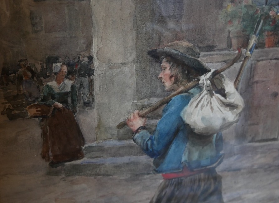 Paule-emile Boutigny, A Breton Setting Off For The War Of 1870, Watercolor On Paper, Signed, 19th Century-photo-2