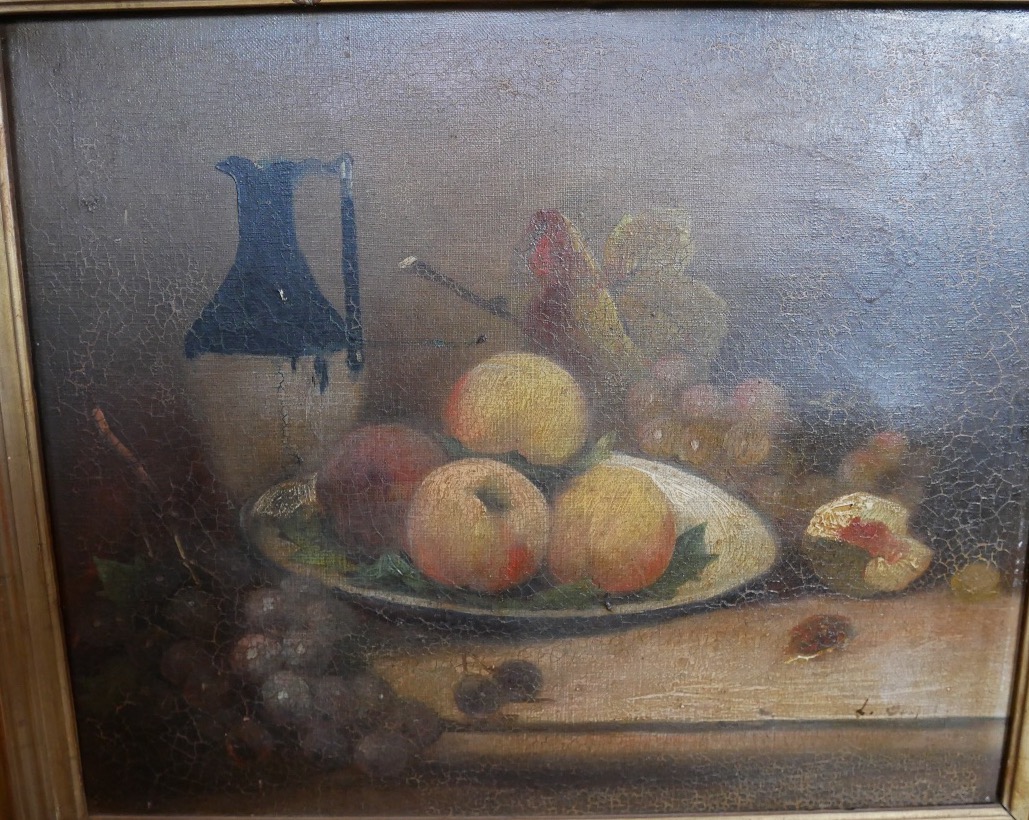 Oil On Canvas, Still Life With Peaches, 19th Century-photo-2