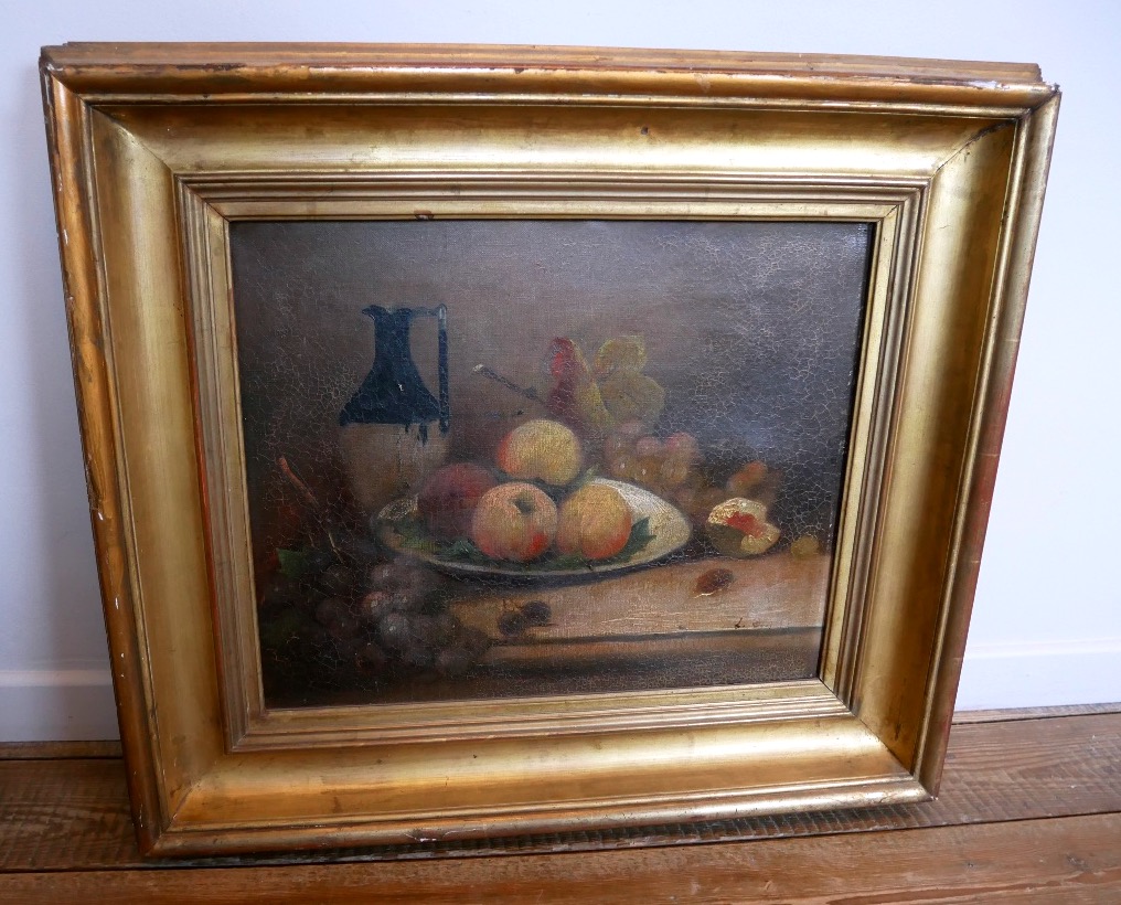 Oil On Canvas, Still Life With Peaches, 19th Century