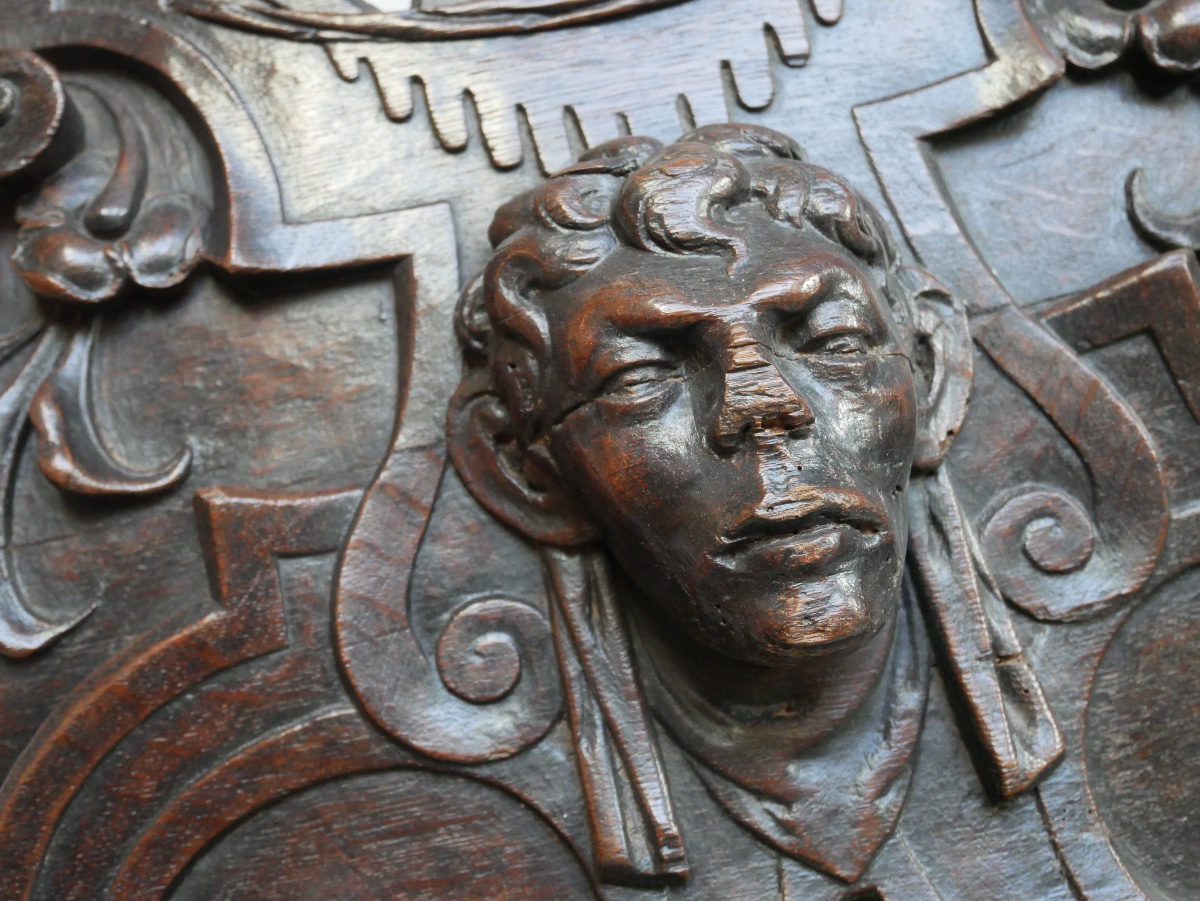 Woodwork Element, Carved Pediment, Moorish Head, 19th Century-photo-2