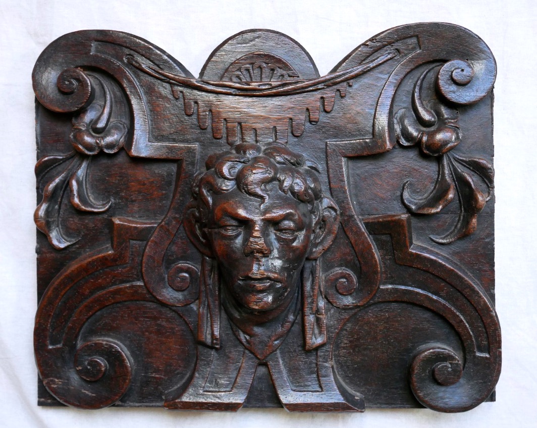 Woodwork Element, Carved Pediment, Moorish Head, 19th Century