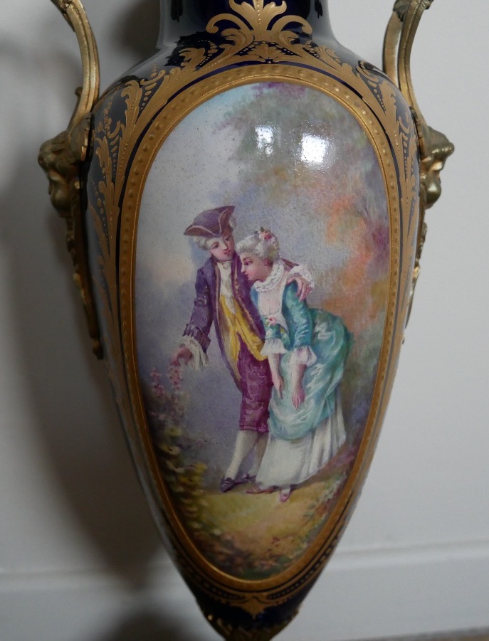 Vase Couvert, Porcelaine et Bronze, Paysage Romantique, Personnages, XIXème-photo-4
