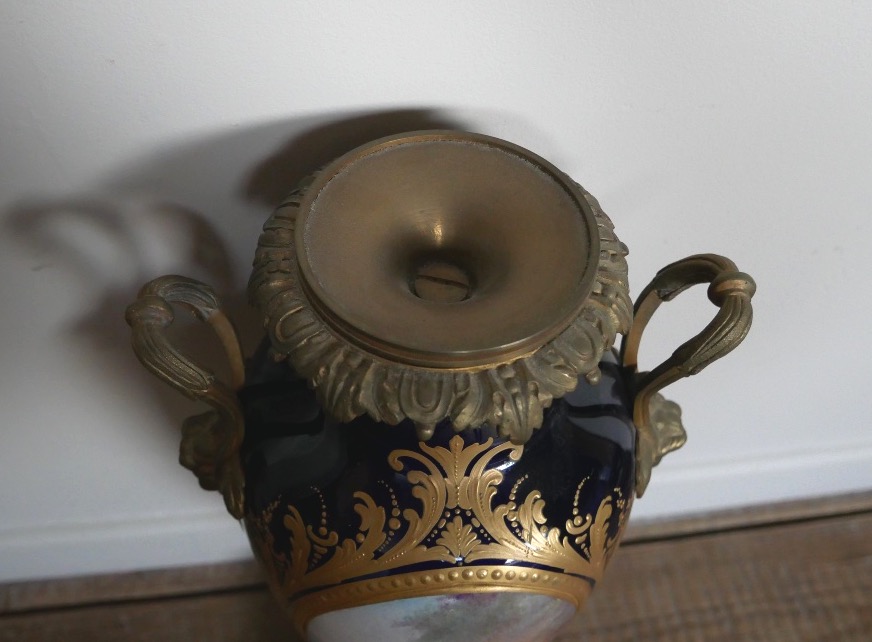 Vase Couvert, Porcelaine et Bronze, Paysage Romantique, Personnages, XIXème-photo-2