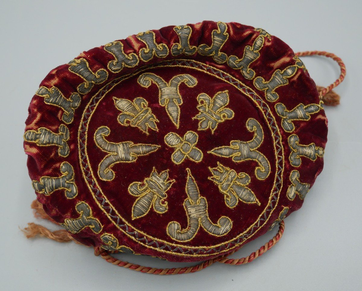 Token Purse In Purple Velvet Embroidered With Lily Flowers, Eighteenth Century-photo-3